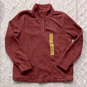 Eddie Bauer | Red Button-Up Fuzzy Sweater